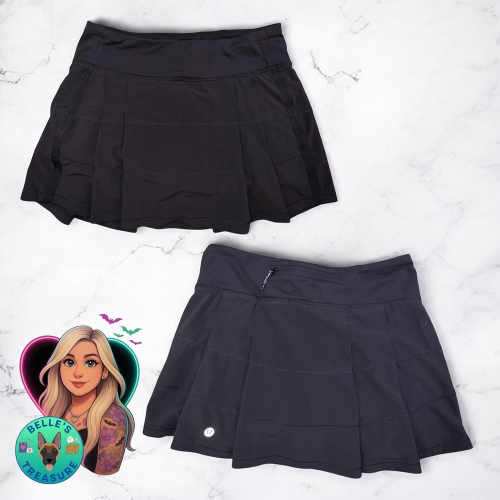 Lululemon Womens 4 Tall Pace Rival
Skort Black Pleated Tennis Skirt Stretch Golf